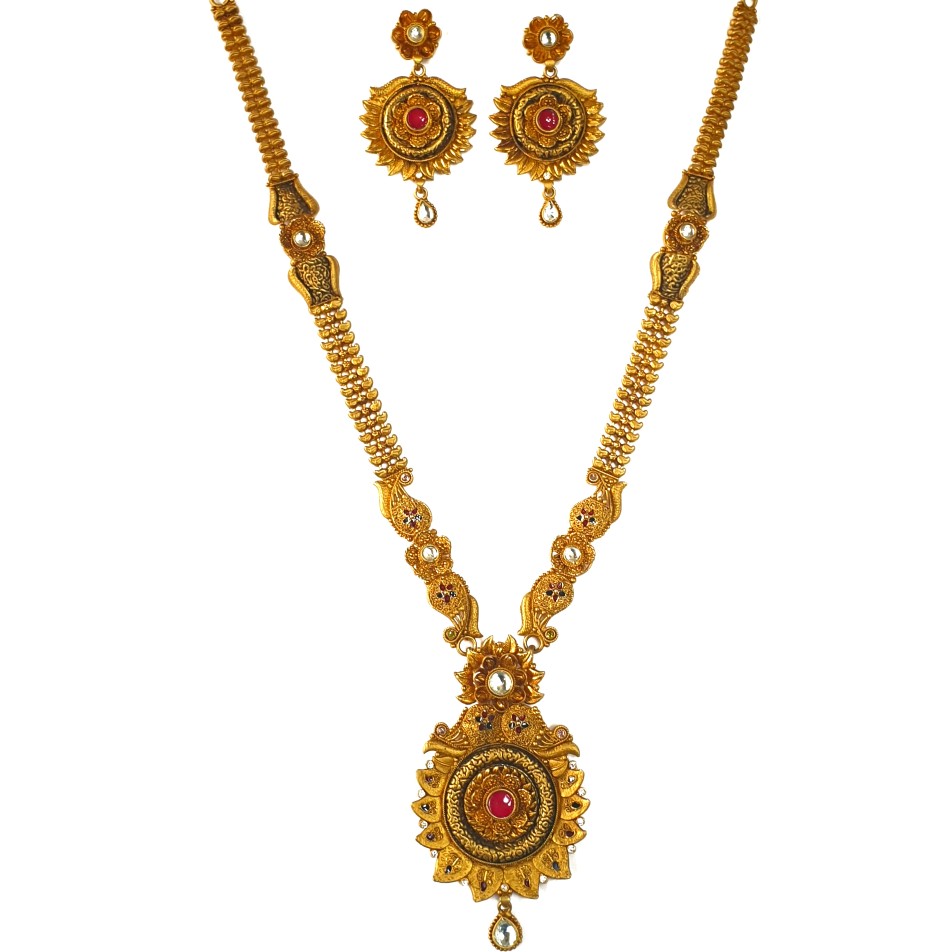 1 gram gold forming antique necklace set mga - gfn0032