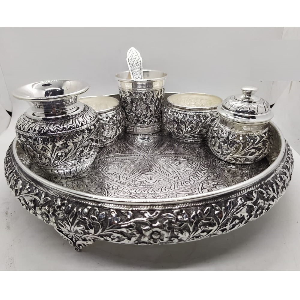 Buy quality 925 Pure Silver Antique Pooja Thali Set PO-263-30 in New Delhi