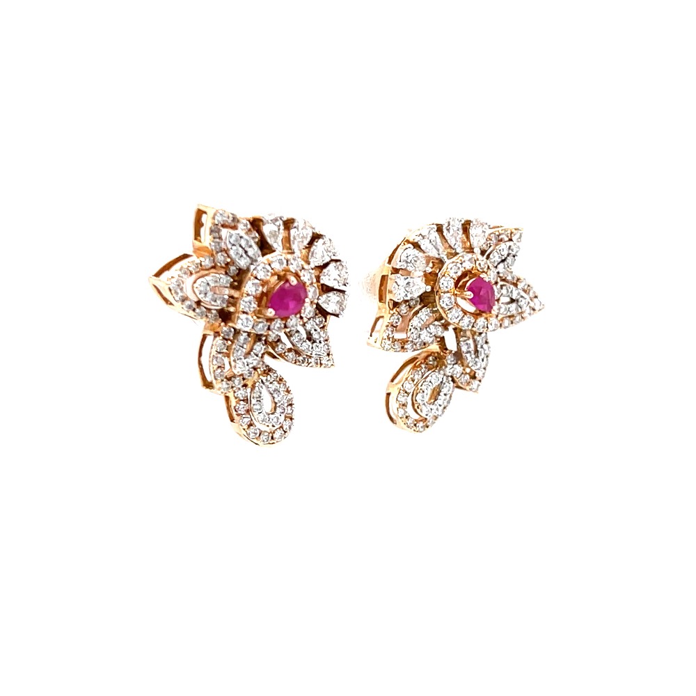 Incroyable diamond earring with red colour stone in rose gold 8shp36