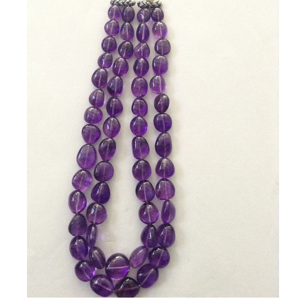 Natural Purple Amethyst Oval Tumbles 2 Layers Necklace JSS0077