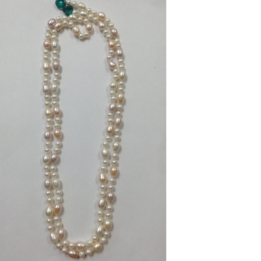 Multicolour Pearls Long Mala With Green Zircon Drops JPM0186