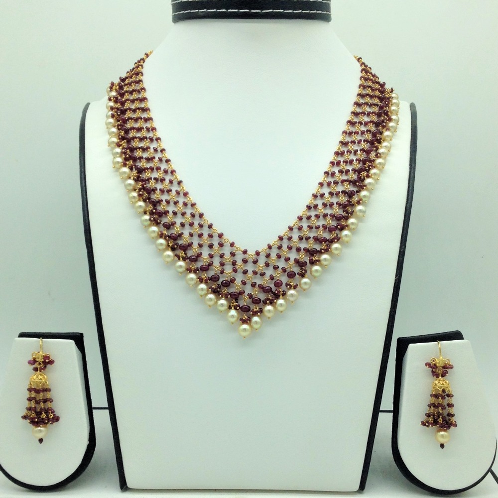 SeaWater Round Pearls with Ruby Gold Taar Necklace Set JGT0027