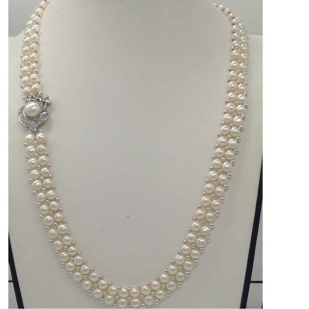 Pearls Broach Set With 2 Line Button Jali Pearls Mala JPS0227