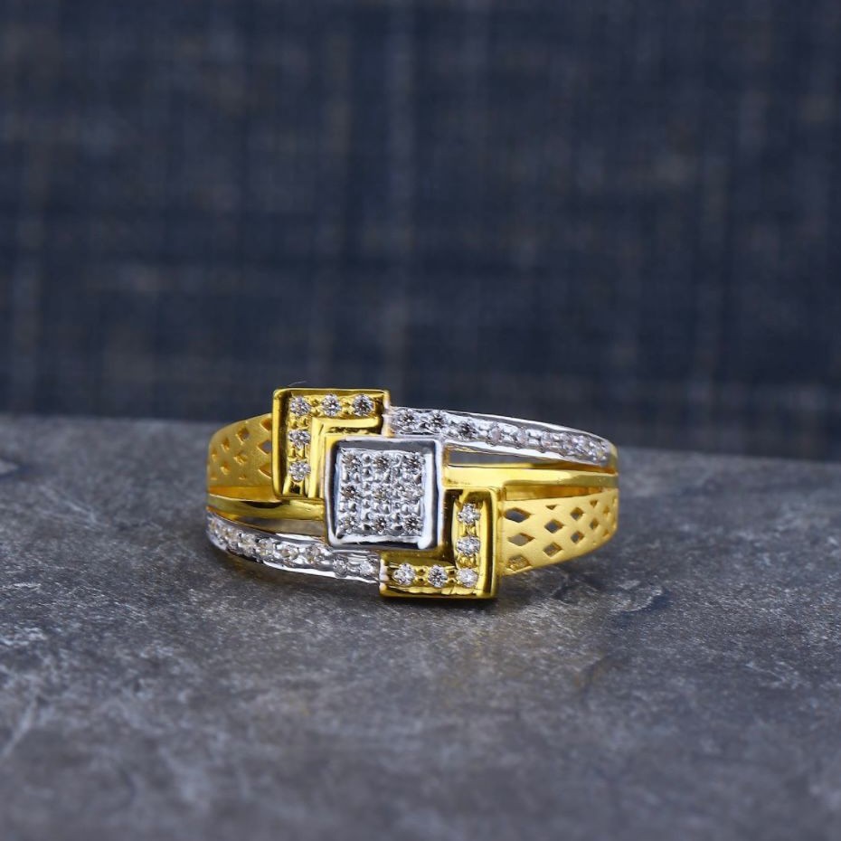 1 Gram Gold Forming Yellow Ring With Diamond Antique Design Ring For Men -  Style A985