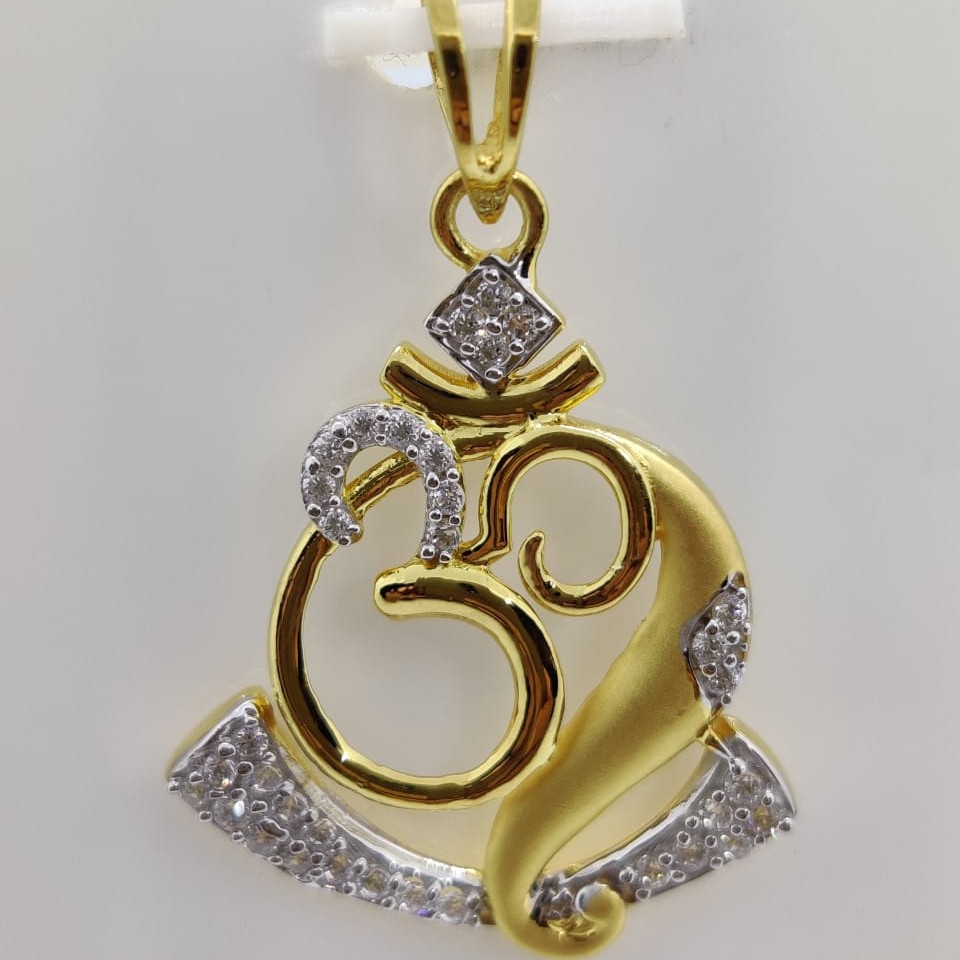 22kt gold cz stone om fancy pendant