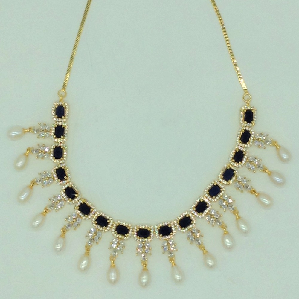 White ,black cz stones and tear drop pearls necklace set jnc0148
