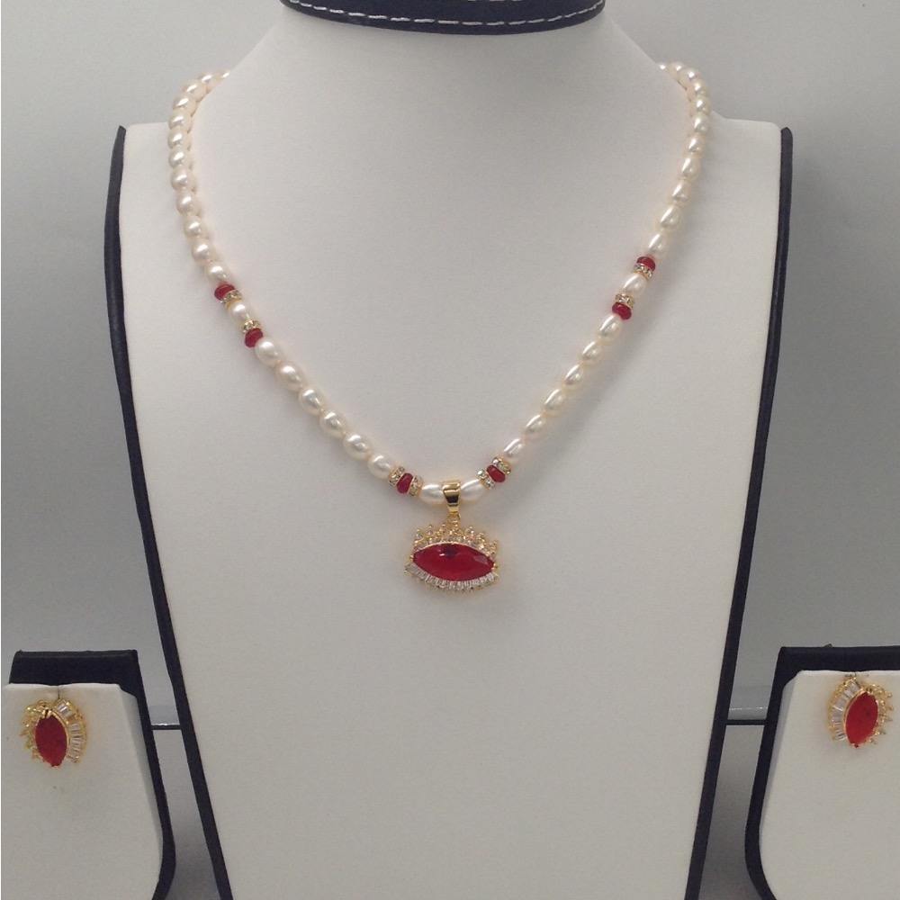White;red cz pendent set with oval pearls mala jps0050