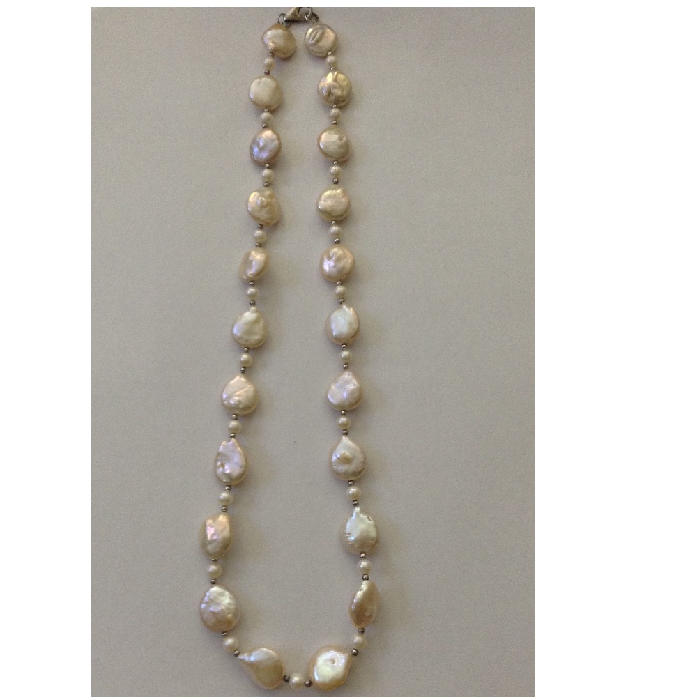 Freshwater White Drop Baroque and Rond Pearls Mala with white Jaco balls