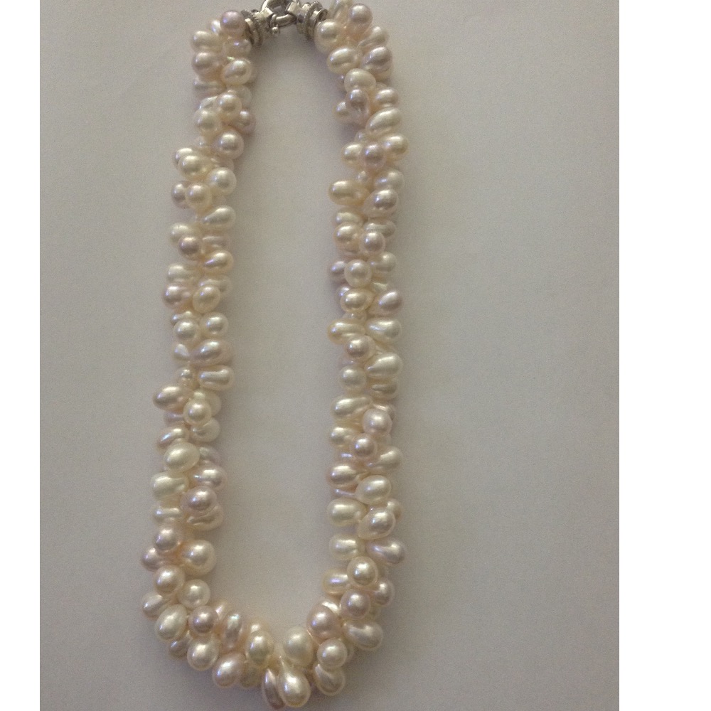 white drop pearls 2 layers twisted knotted necklace JPM0278