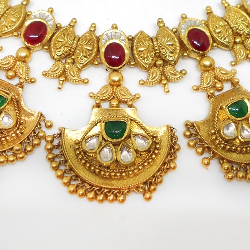 916 Gold Traditional Ghughari Necklace Set RHJ-5436