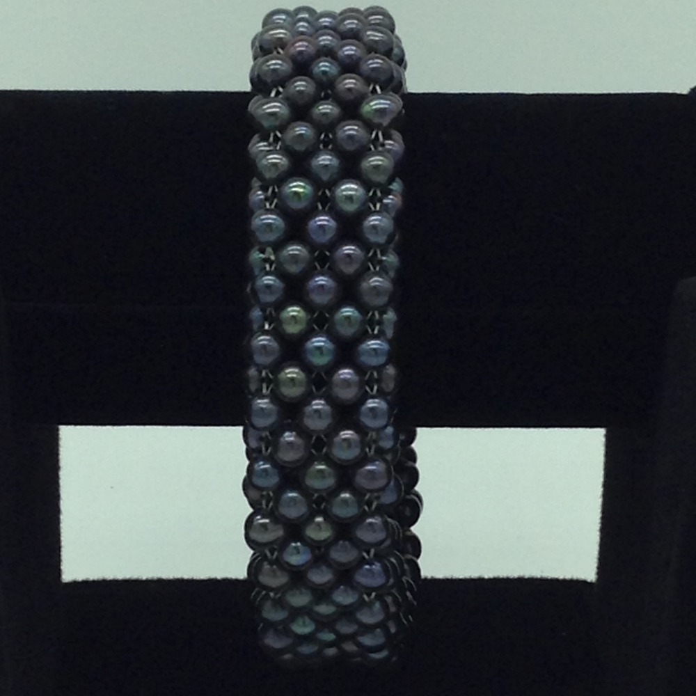 Black Round Pearls Jali Elastic Bracelet JBG0202
