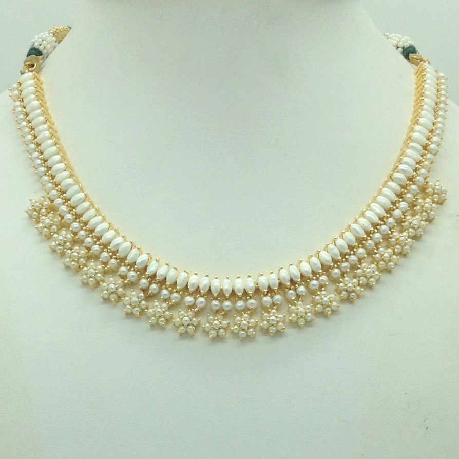 Freshwater white button pearls necklace set jnc0166