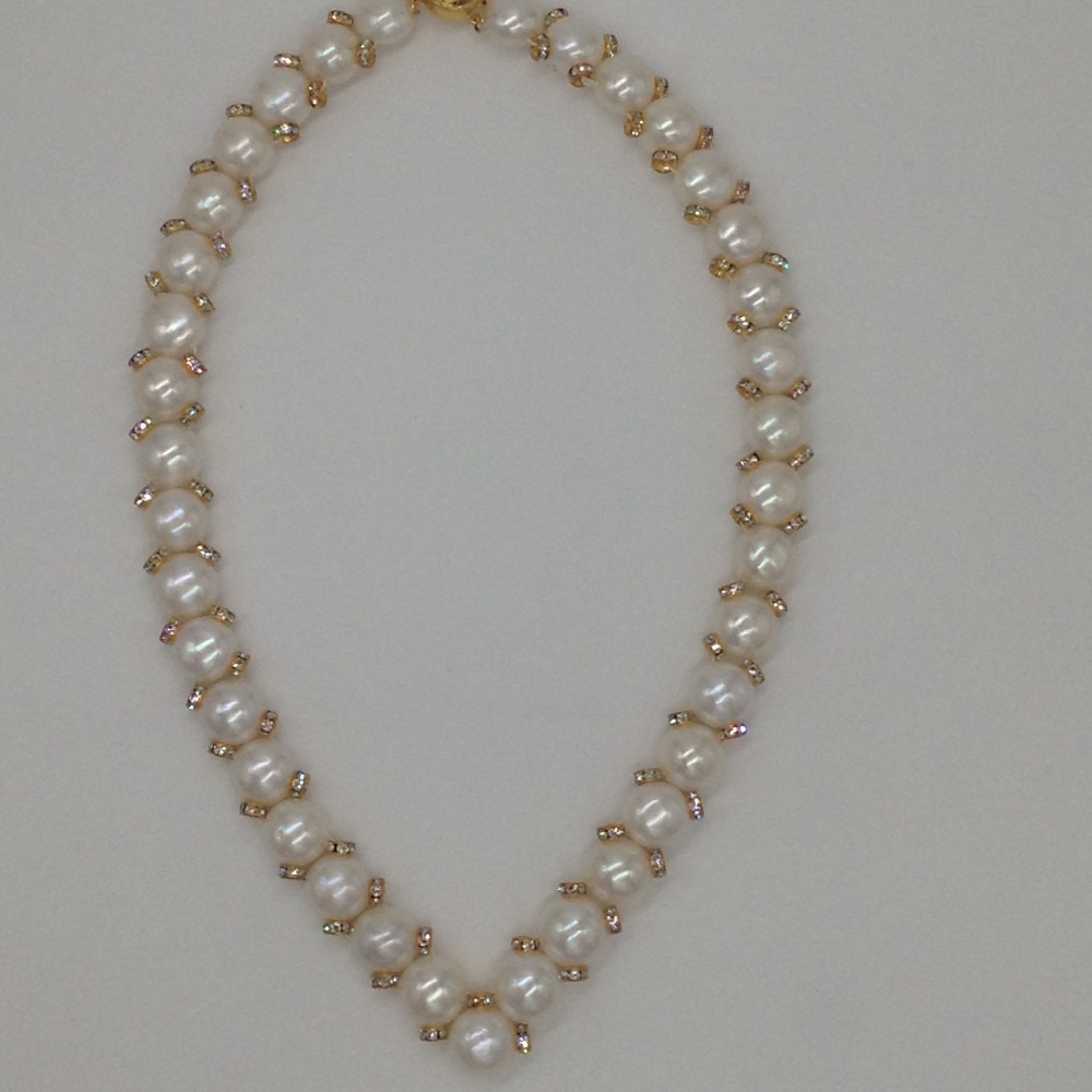 Freshwater white button pearls "v" necklace set jpp1014