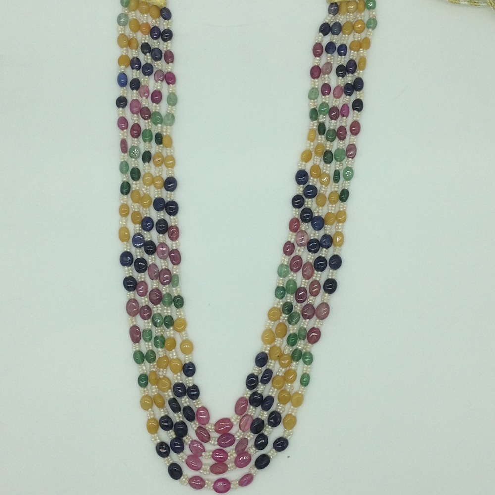 Natural Multi Precious Beeds and Pearls 5 Line Necklace JSS0187