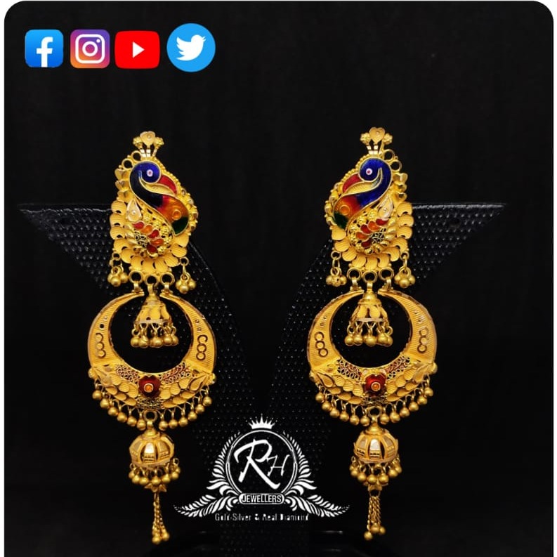 22 carat gold colorful peacock ladies earrings RH-ER201