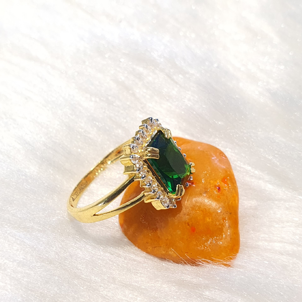 916 22K Gold Emerald Cut Lab Green Diamond Ring