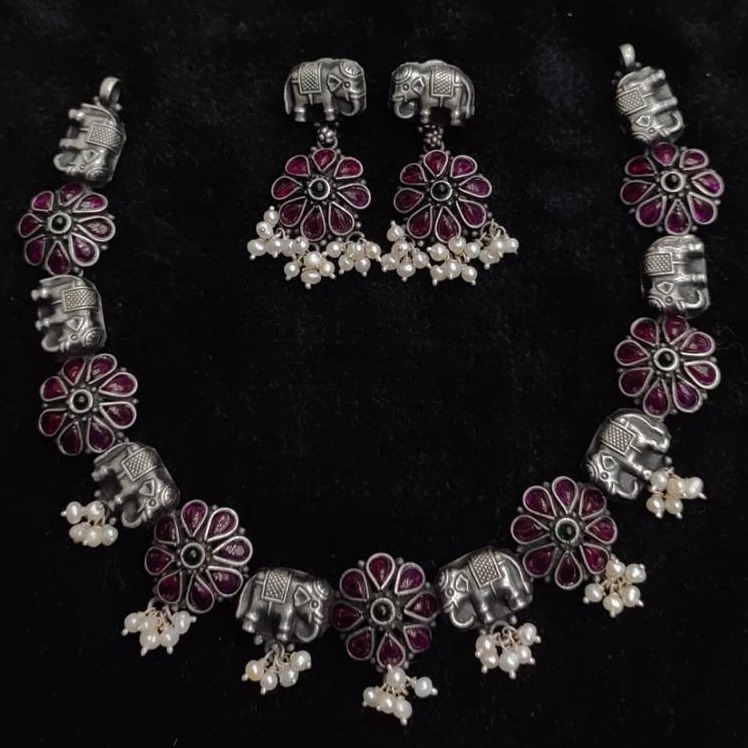 92.5% Pure Silver Compact Temple Choker set PO-216-44