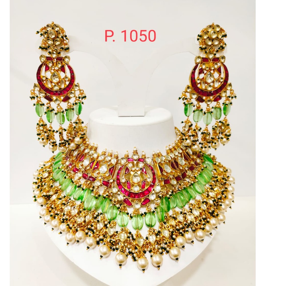 antique choker with maharani style & green and read stone necklace 1237