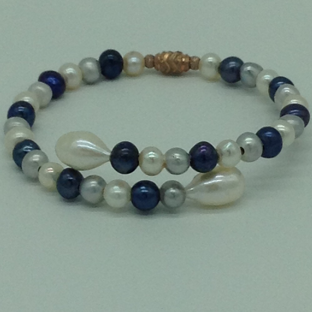 White and grey potato pearls 1 layers stiff bracelet jbg0170