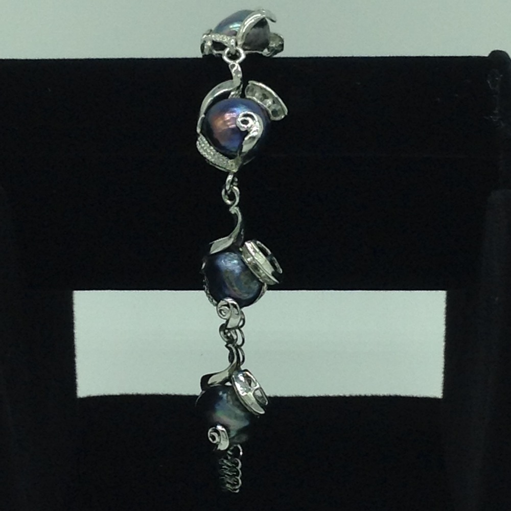 Black Button Pearls And White CZ Golden Alloy Chain Bracelet JBG0207