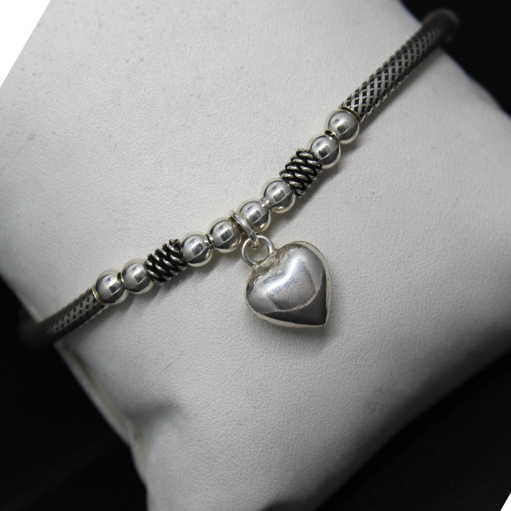 925 sterling silver heart shape kada bracelet for ladies