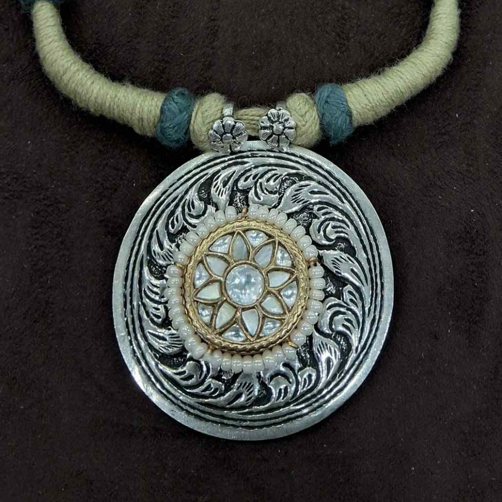 925 Sterling silver Tribal Chokar oxidized pendant set for Ladies