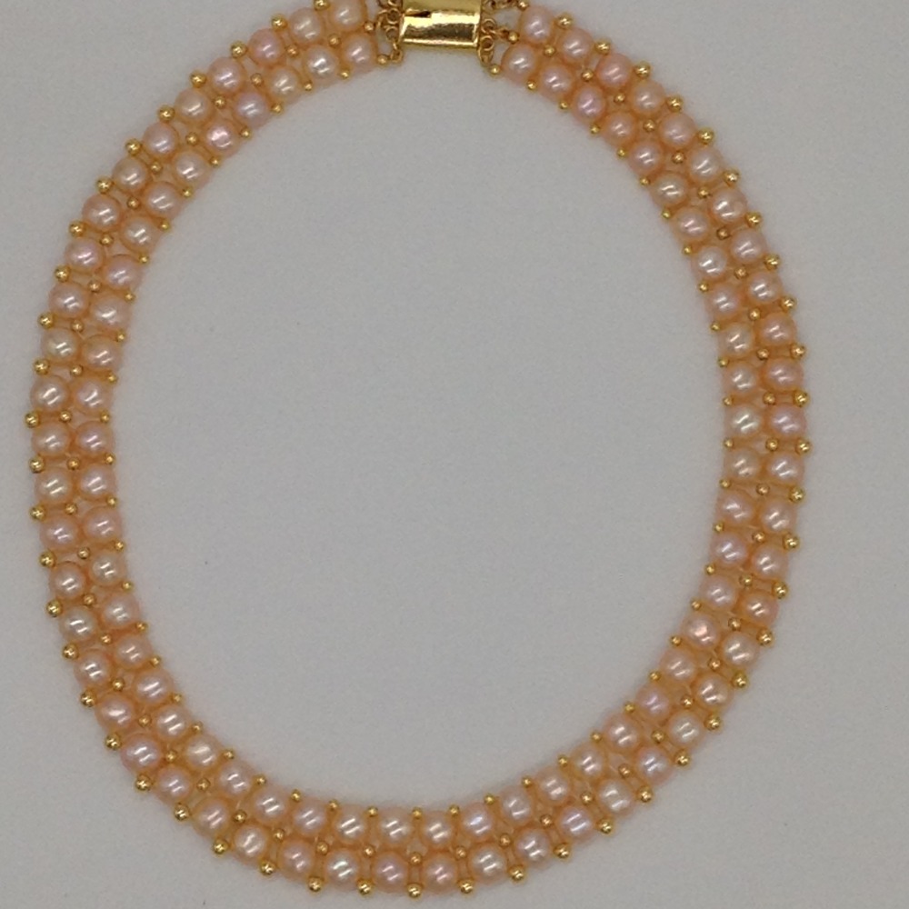 Freshwater Orange Button Pearls 2 Lines Necklace Set JPP1013