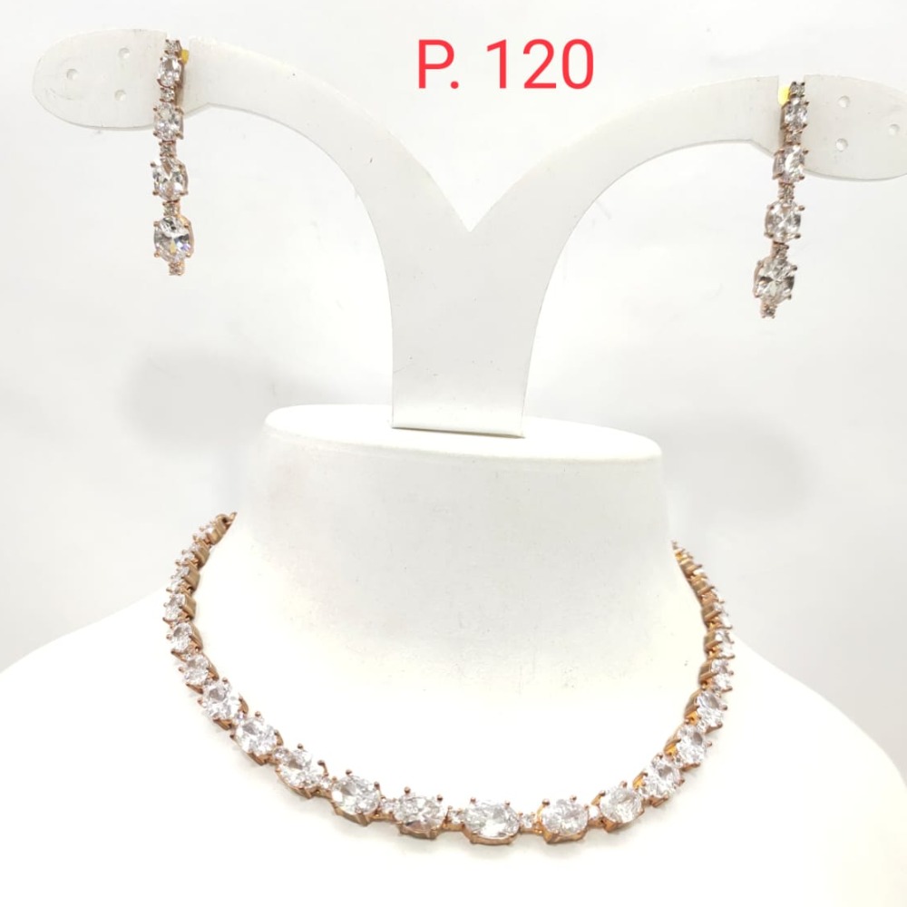 Gold tone Simple diamond necklace set for women & girl 1496