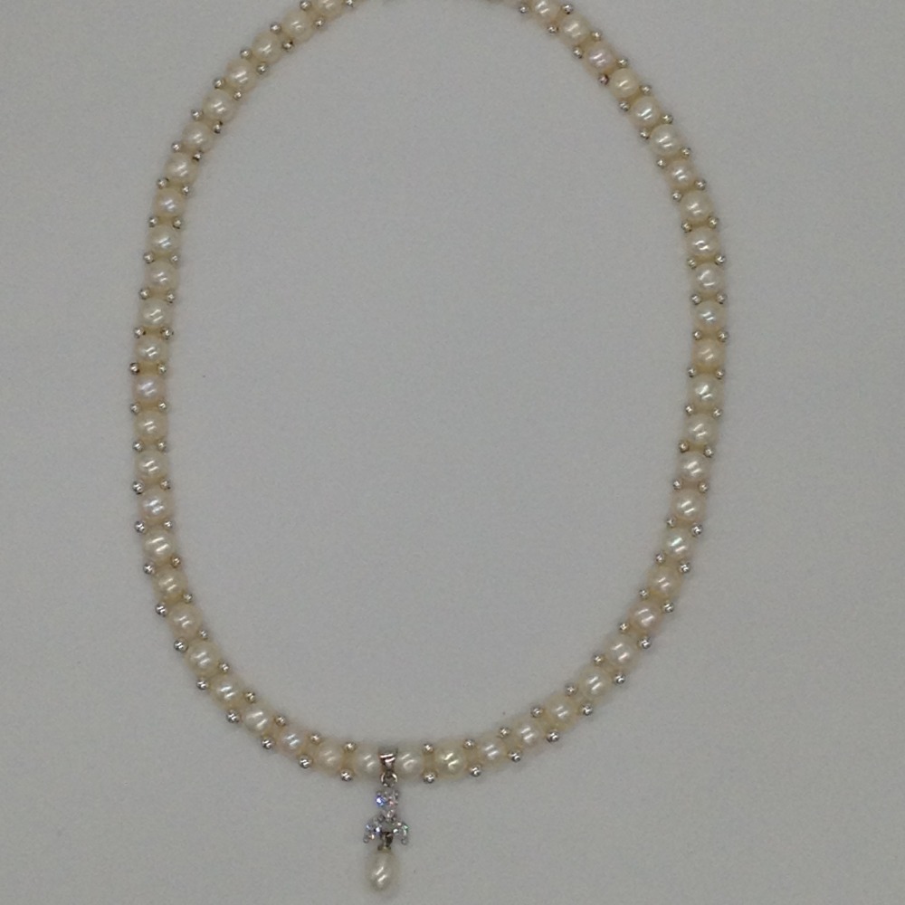 White cz and pearls pendent set with 1 line button mala jps0405