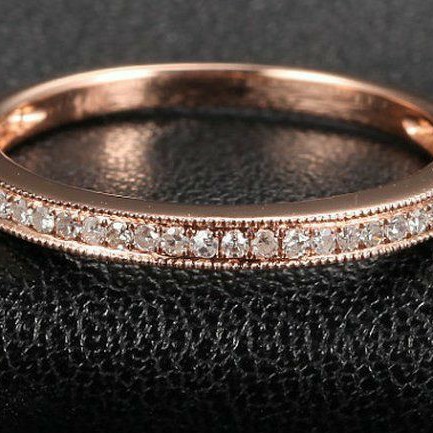 18KT Rose Gold fancy CZ casual ware band for ladies LRG1005