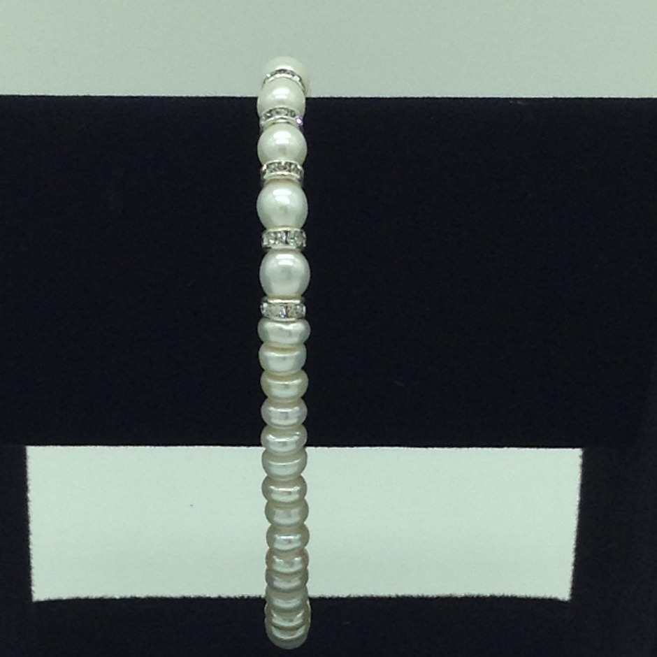 White Flat Pearls With CZ Chakri 1 Layers Bracelet JBG0127