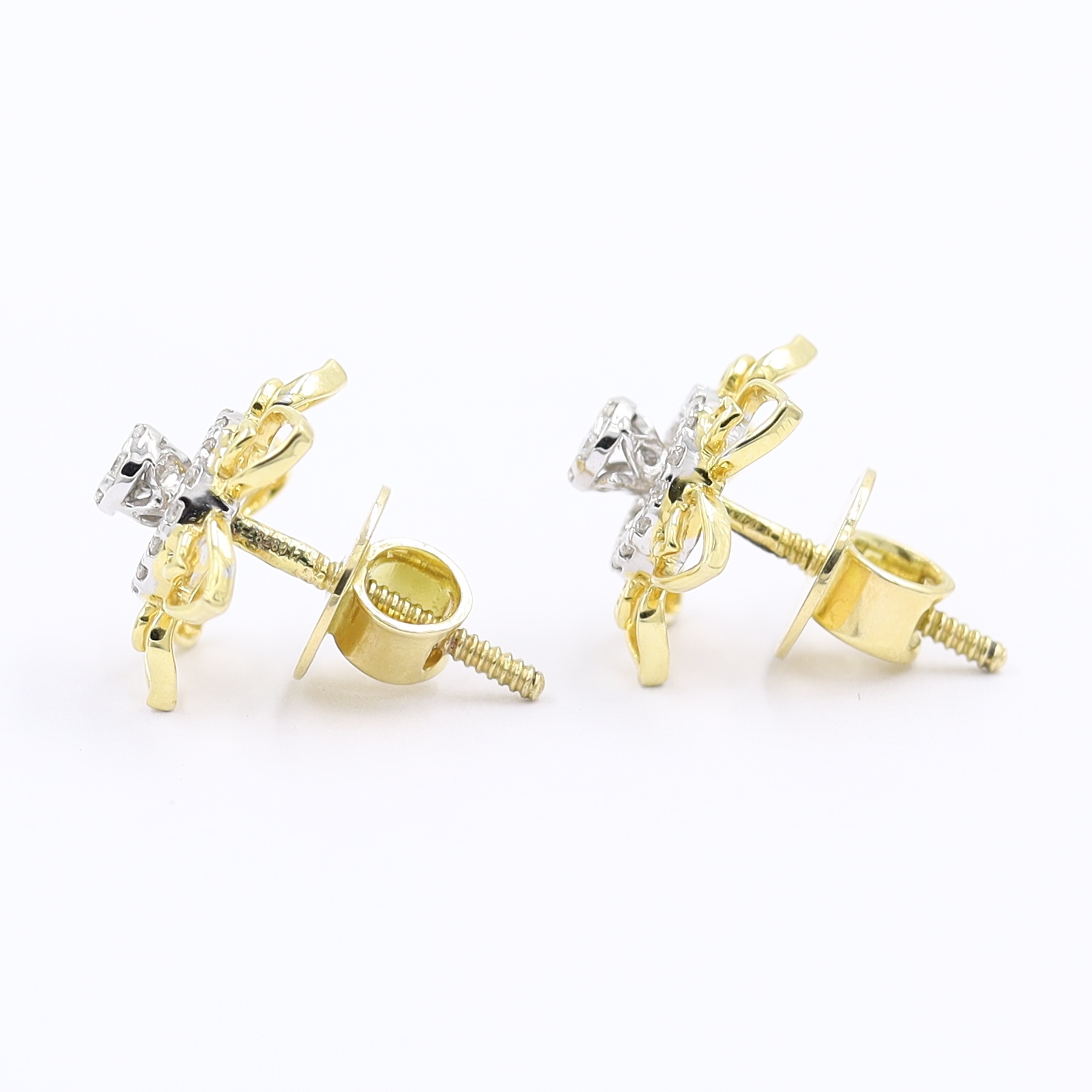 Brilliant Floral Gold And Diamond Stud Earrings