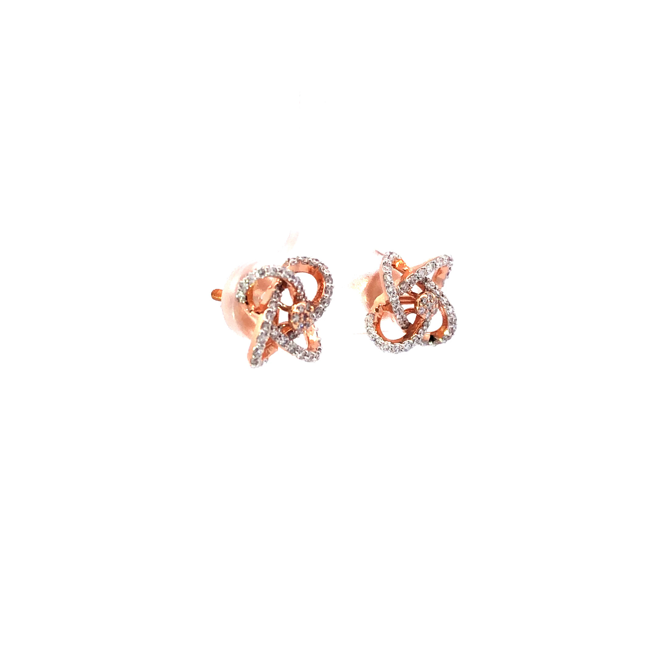 18kt daimond mandorla design stud earrings in rosegold