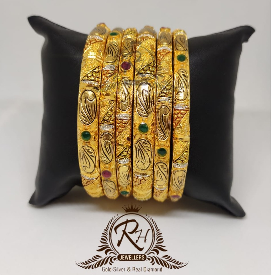 22 carat gold ladies stylish meena stone bangle set RH-BK987