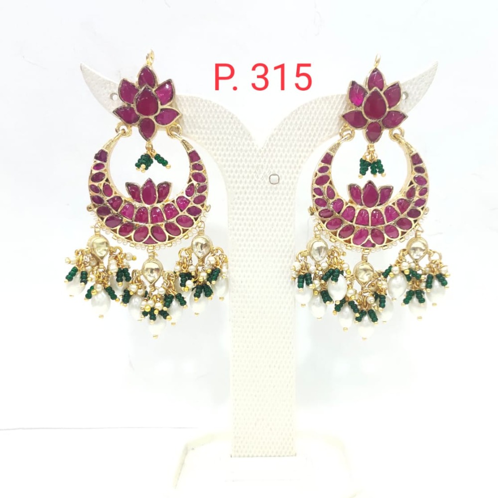 Stylish Flower & Moon Shape with pink stone Earring 1618