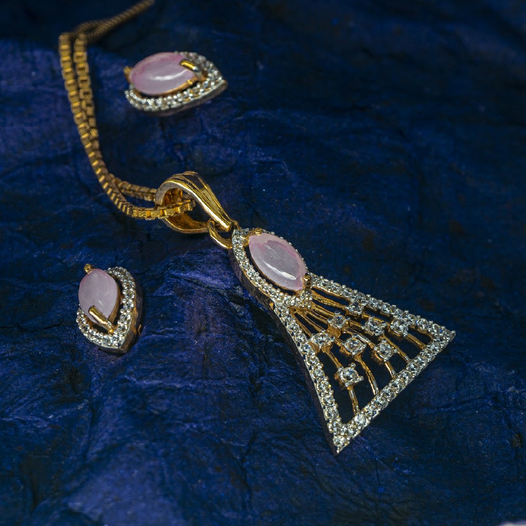 Aqua stone Rose gold pendant set