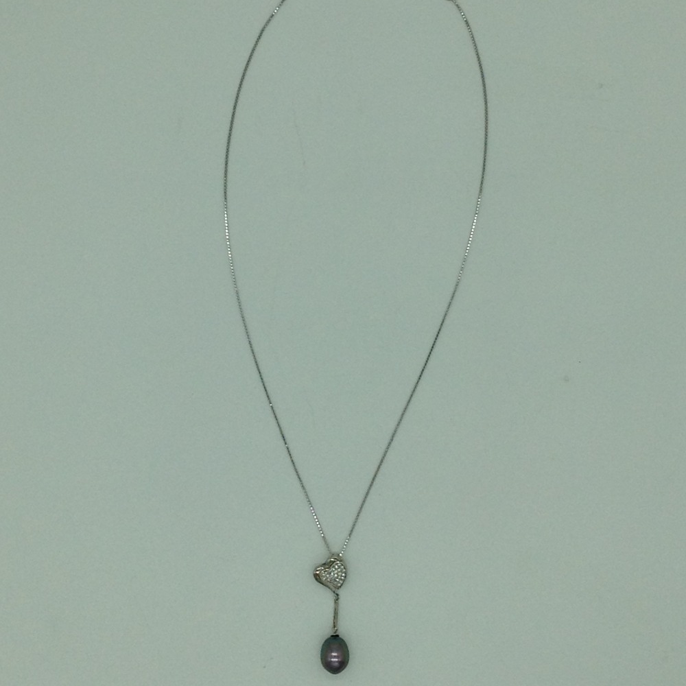 Freshwater grey drop pearls silver locket chain jnc0098