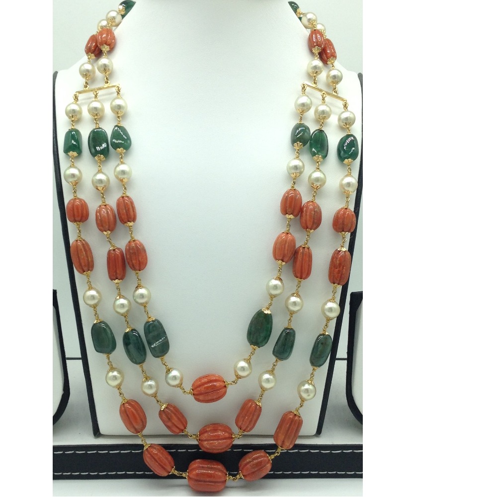 Sea Water Pearls with Corals,Emeralds Gold Taar Necklace JGT0022
