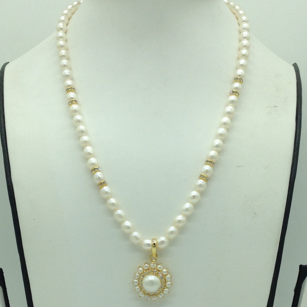 White cz and pearls pendent set with 1 line oval pearls mala jps0673