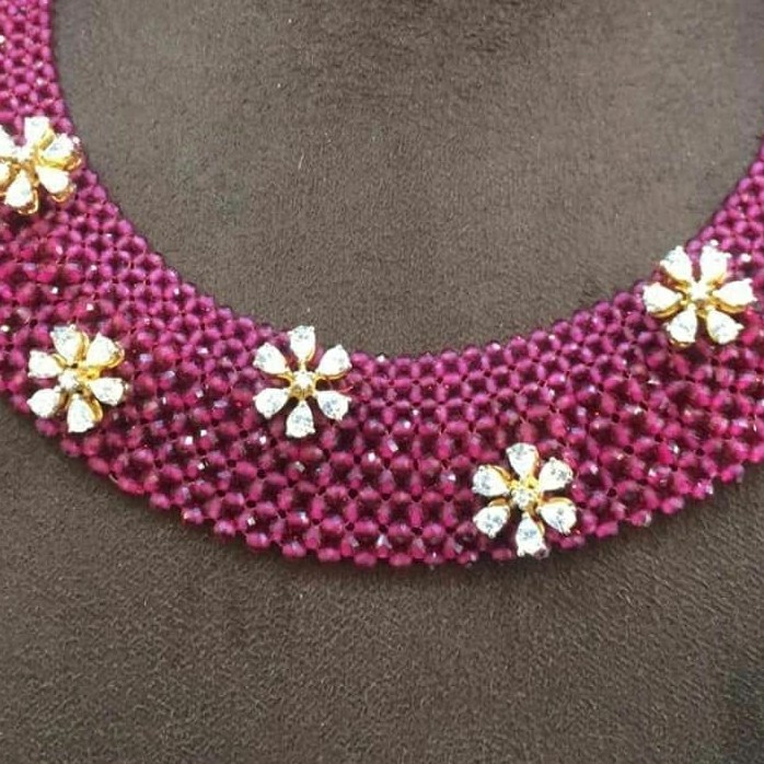 22KT/ 916 Gold Traditional wedding Rubies Net necklace for ladies