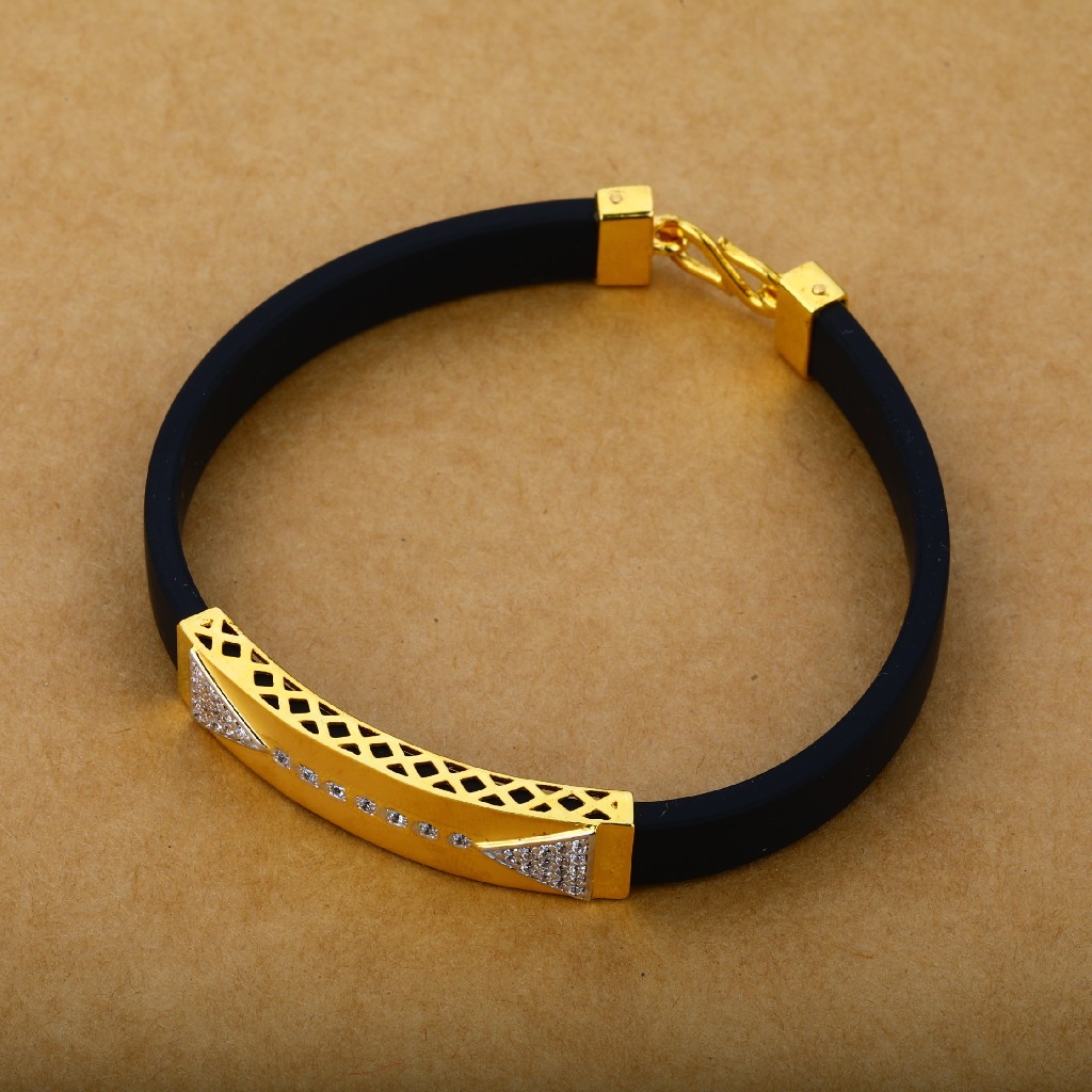 Mens Gold Leather Bracelet-MLB23