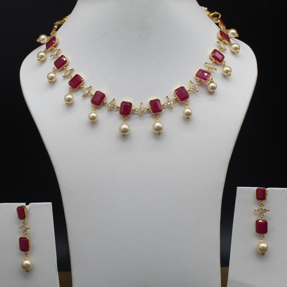 916 gold designer red stone necklace set