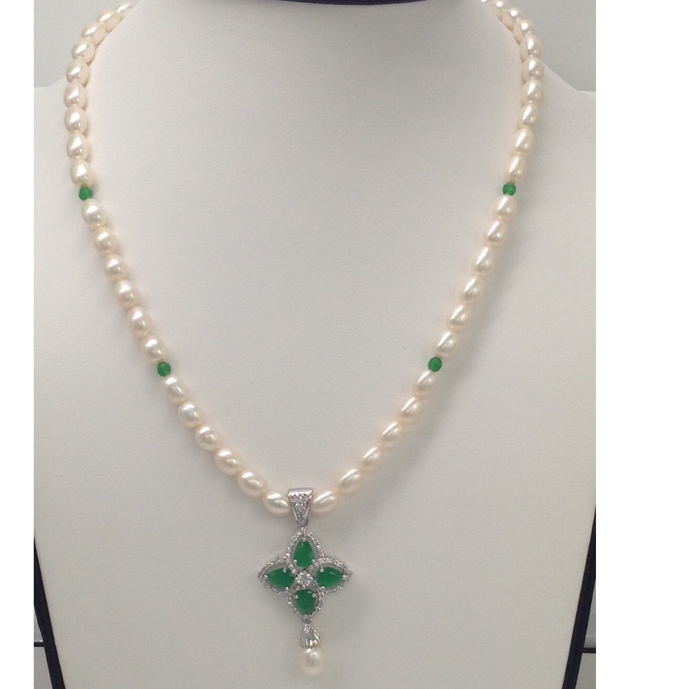 White, green cz pendent set with oval pearls mala jps0058