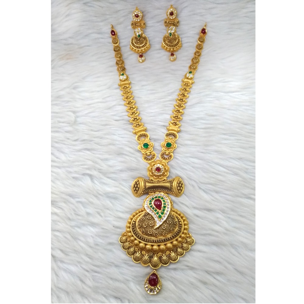 22K Gold Antique Jadtar Necklace Set 
