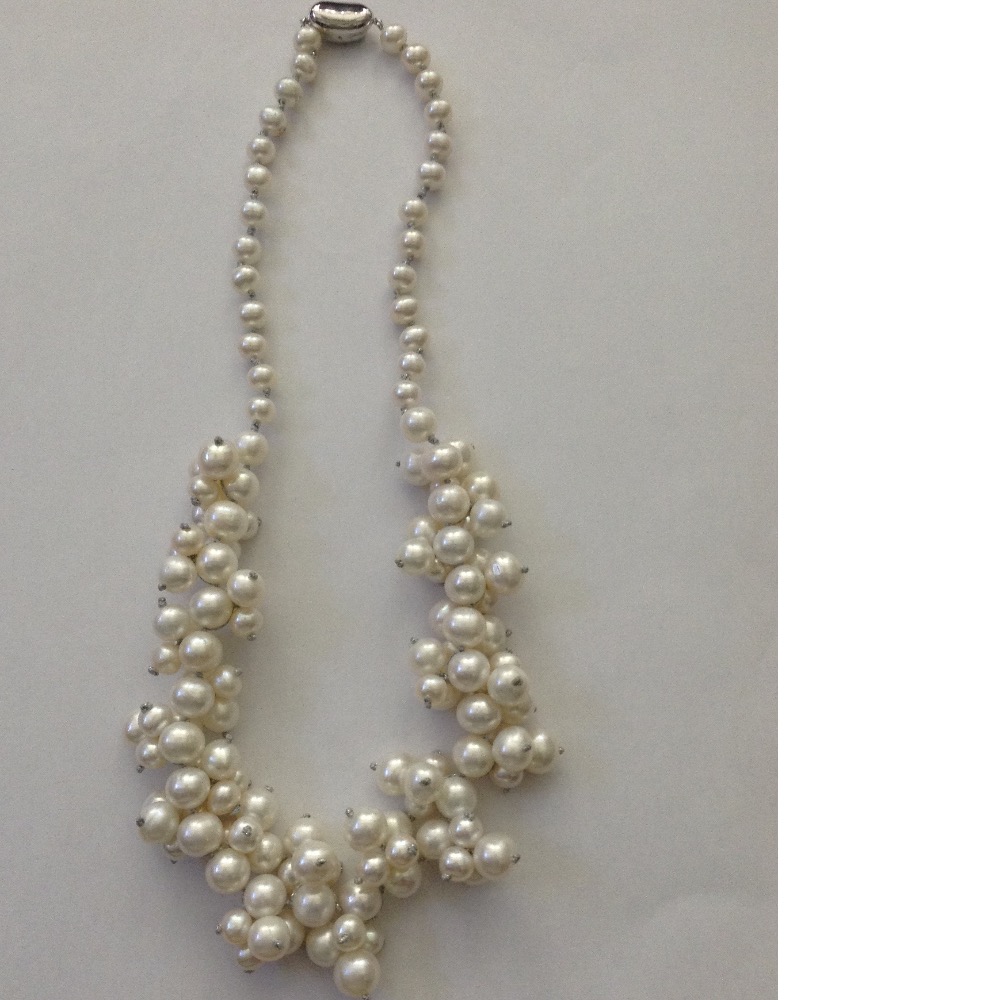 white potato pearls mala with pearls bunches JPM0291