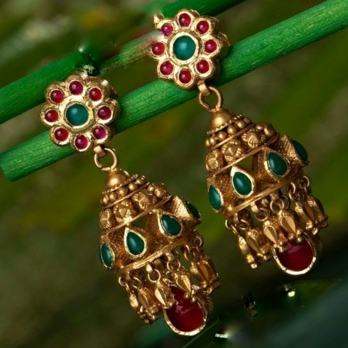 22KT/ 916 Gold antique wedding bridle Jhumka Earrings for ladies