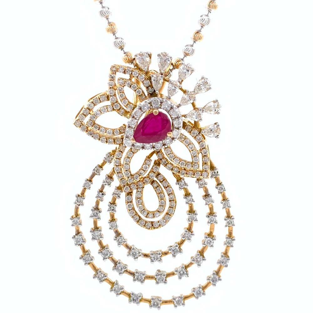 Incroyable Diamond Pendant with Red Colour Stone in Rose Gold 8SHP36