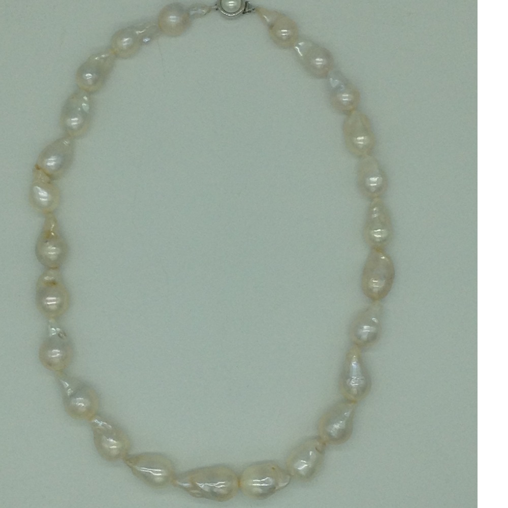 Freshwater white oval baroque pearls 1 layers necklace jpm0367