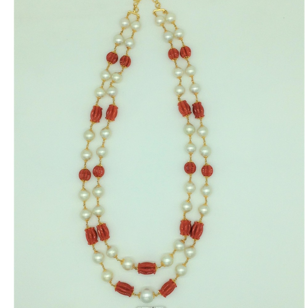 SouthSea Pearls with Corals Dholki Gold Taar Necklace JGT0028