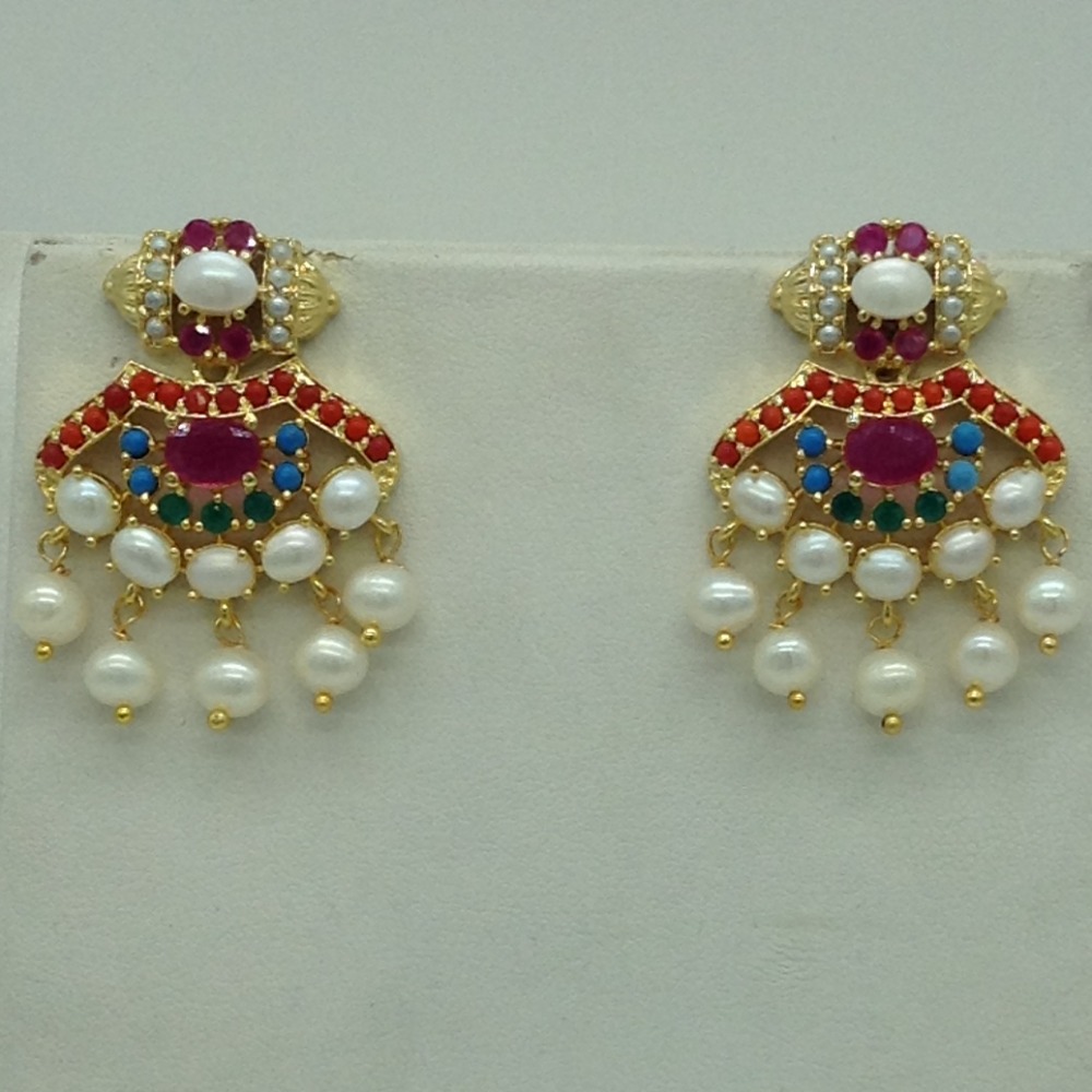 Navratan and white button pearls necklace set jnc0116